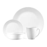 Corelle white service in Vitrelle glass with cups for 4 people
