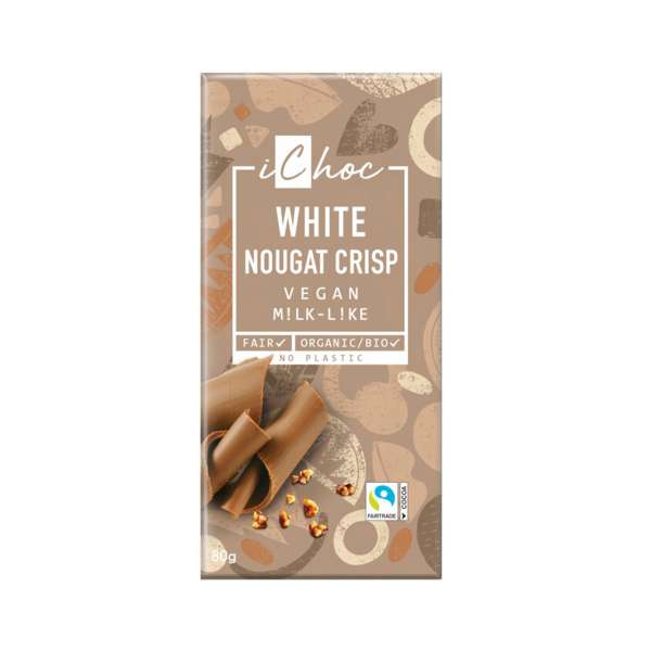 iChoc White Nougat Crisp - Vegan Chocolate with Croquant iChoc White Nougat Crisp - Vegan Chocolate with Croquant