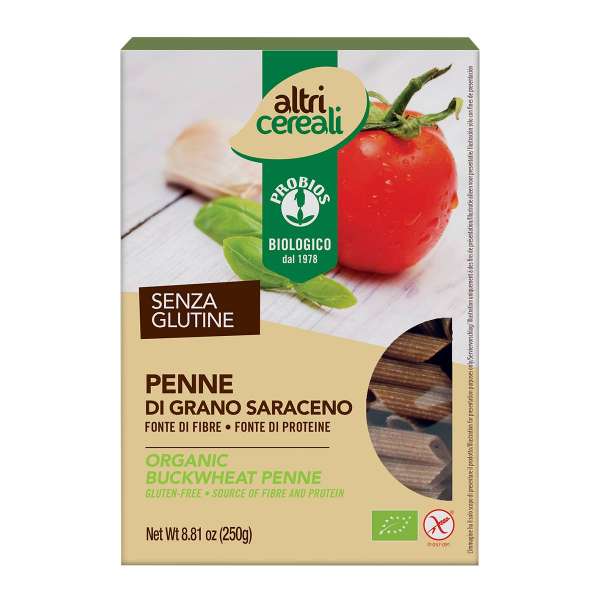 Penne noodles made from buckwheat - finely grooved tubular noodles gluten-free Penne noodles made from buckwheat - finely grooved tubular noodles gluten-free