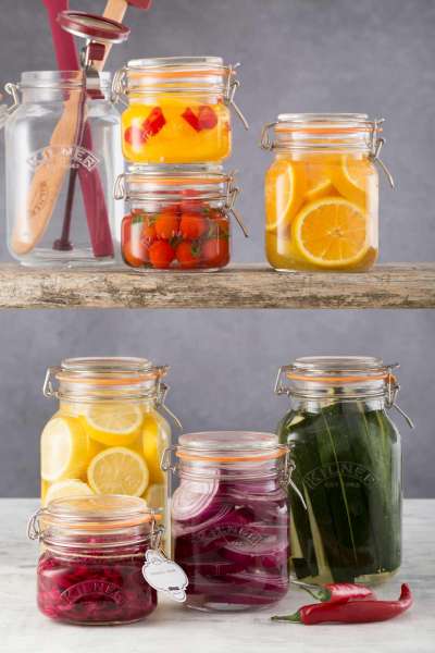 Kilner spice jars set with wooden shelf and 6 iron jars