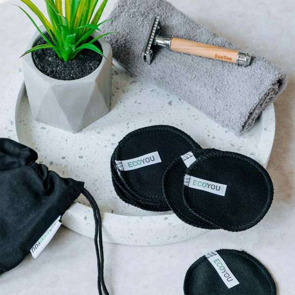 EcoYou make-up remover pads black - set of 10 made from organic cotton