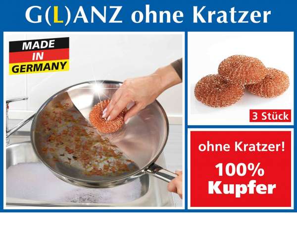 PureNature copper sponge in set of 3 - cleans without scratches