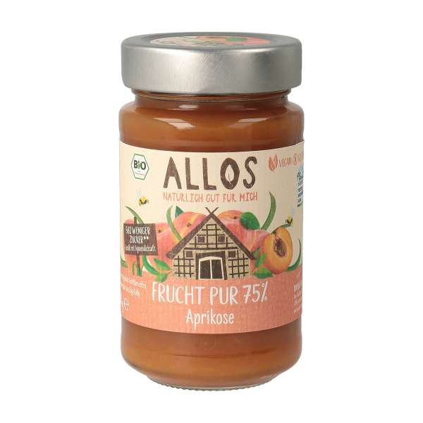 Allos fruit pure fruit spread apricot from fully ripe organic fruits Allos fruit pure fruit spread apricot from fully ripe organic fruits