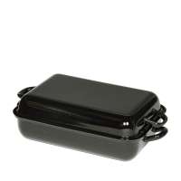 RIESS Black Enamel Roasting Pan with Lid - 32 x 22 and 37 x 26 cm