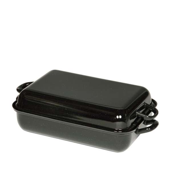 RIESS Black Enamel Roasting Pan with Lid - 32 x 22 and 37 x 26 cm RIESS Black Enamel Roasting Pan with Lid - 32 x 22 and 37 x 26 cm
