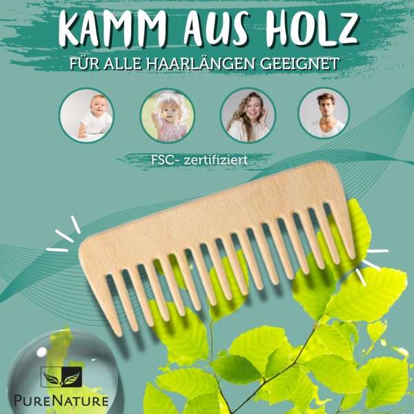 PureNature wooden comb suitable for all hair lengths