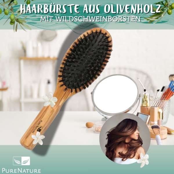 Olive Wood Hair Brush With Boar Bristles