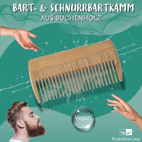 PureNature beech wood beard and moustache comb