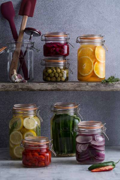 Kilner spice jars set with wooden shelf and 6 iron jars