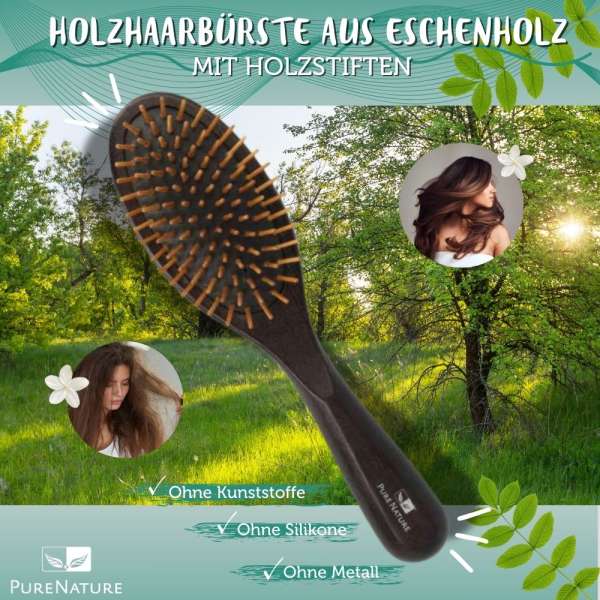 Ash Wood Hair Brush With Wooden Pegs