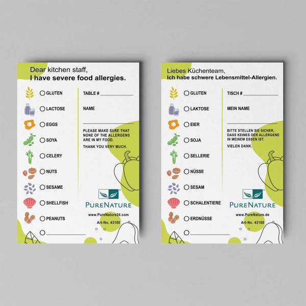 PureNature allergy card in language DE / EN