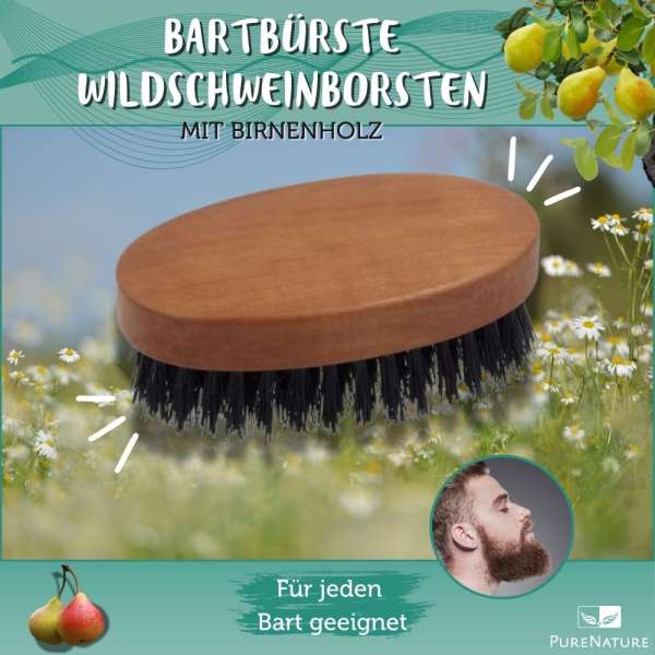 PureNature beard brush wild boar bristles with pearwood