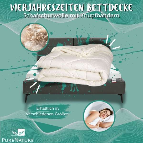 PureNature Four Seasons duvet virgin sheep's wool with tying straps