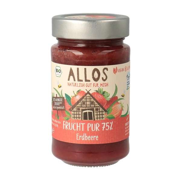 Allos fruit pure strawberry fruit spread with 75% fruit content Allos fruit pure strawberry fruit spread with 75% fruit content