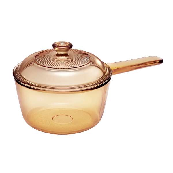 Visions Pans Glass Cooking Dish Spouted 1L Saucepan & Lid PureNature