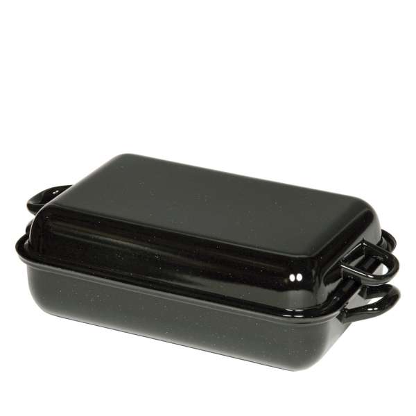 RIESS Black Enamel Roasting Pan with Lid - 32 x 22 and 37 x 26 cm