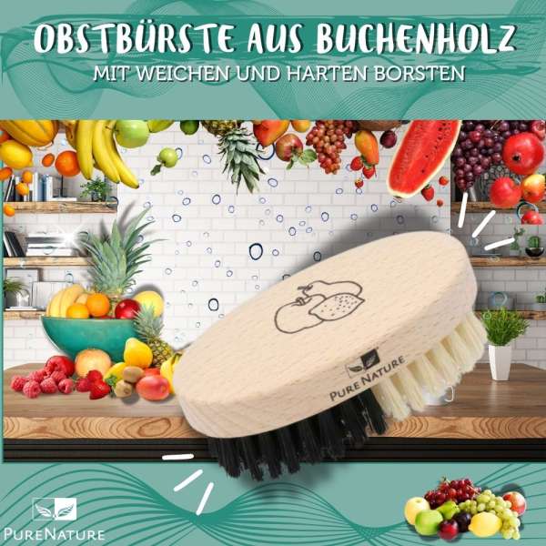 PureNature beechwood fruit brush with soft and hard bristles