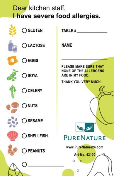 PureNature allergy card in language DE / EN