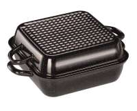 RIESS Square Black Enamel Roasting Pan with Lid, 26 x 26 cm