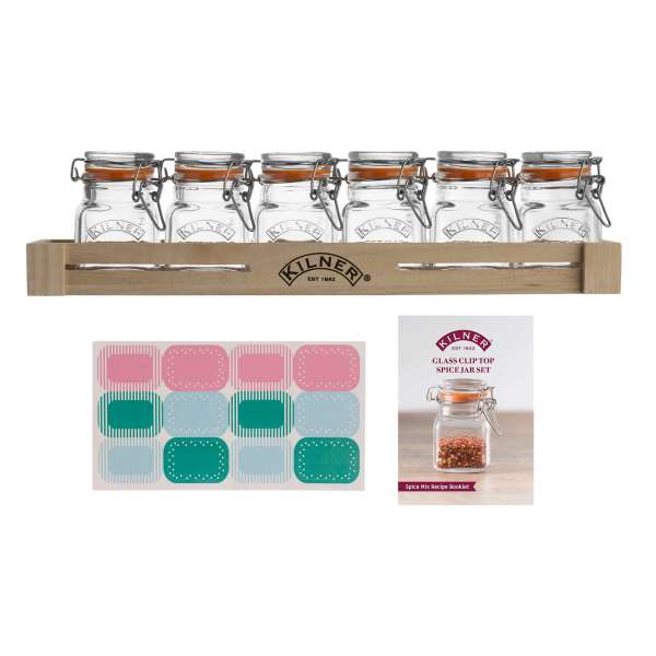 Kilner spice jars set with wooden shelf and 6 iron jars Kilner spice jars set with wooden shelf and 6 iron jars