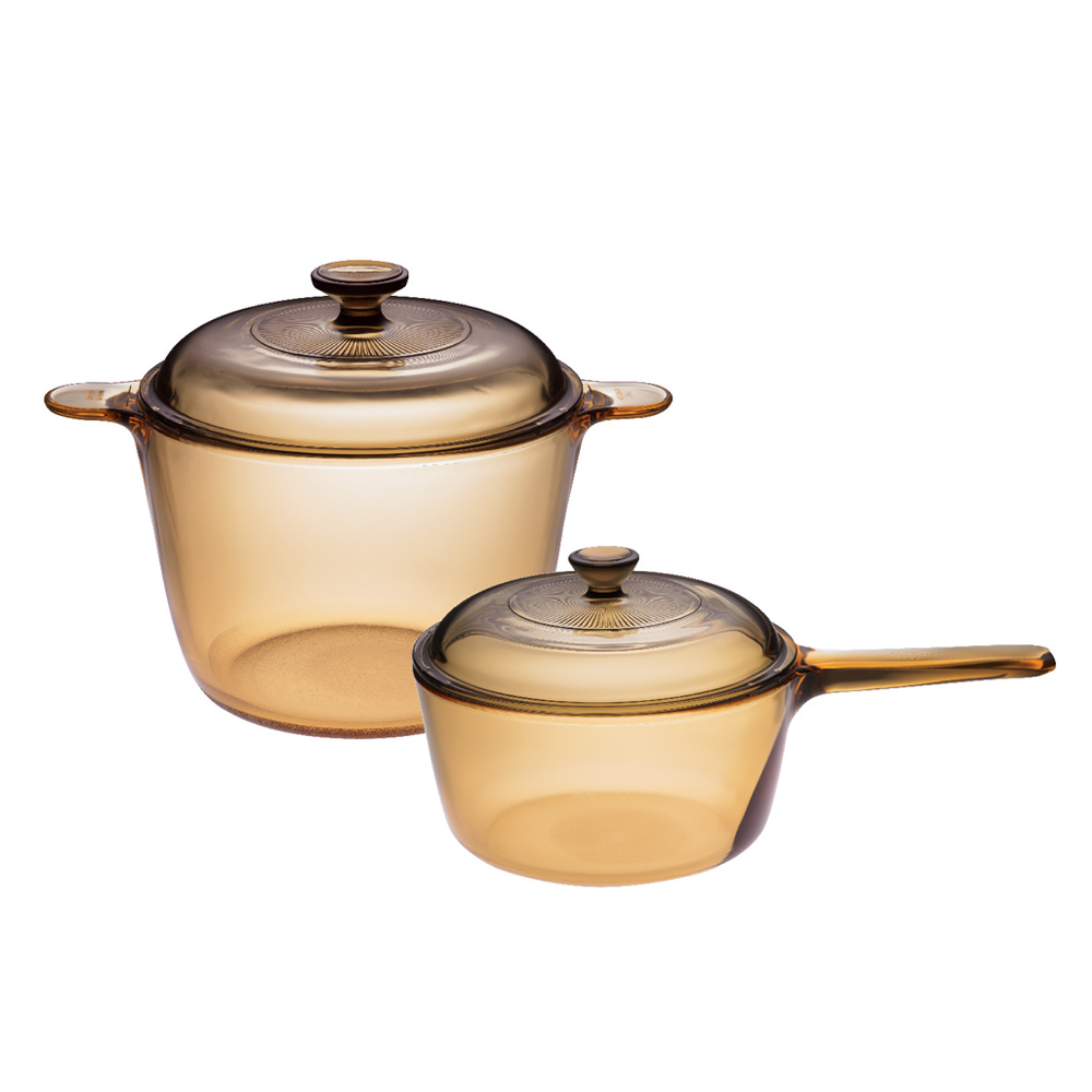 Visions Glass Pots and Pans - Set of 2 Dishes with Lids - PureNature