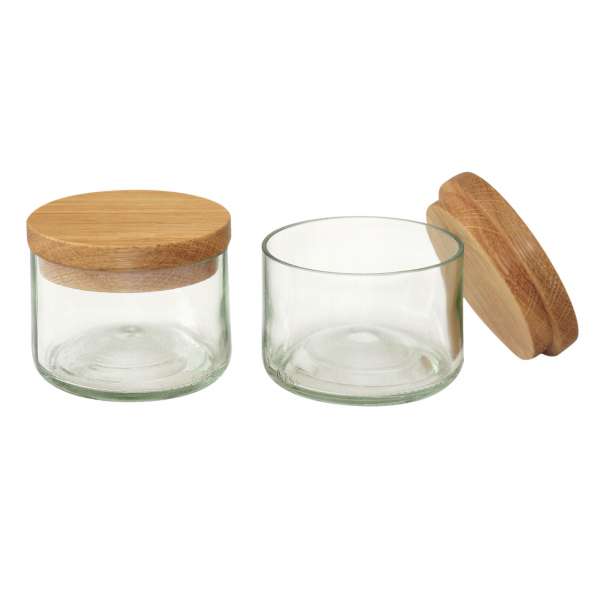 Side by Side - Glass jar with wooden lid for salt & spices - set of 2