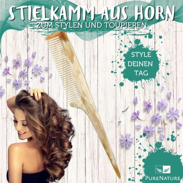 PureNature horn comb with handle for backpicking and styling