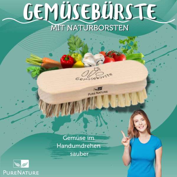 Vegetable Scrubber - Brush with Soft and Hard Natural Bristles